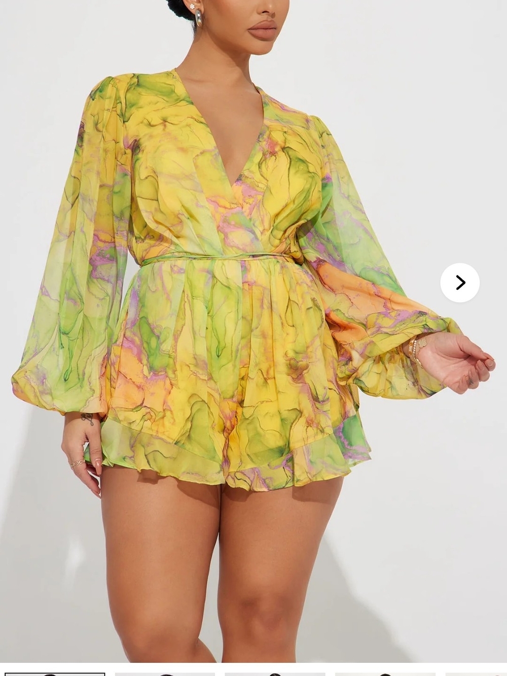 Nwt Large Fashion Nova Yellow Multi Marble Print Romper